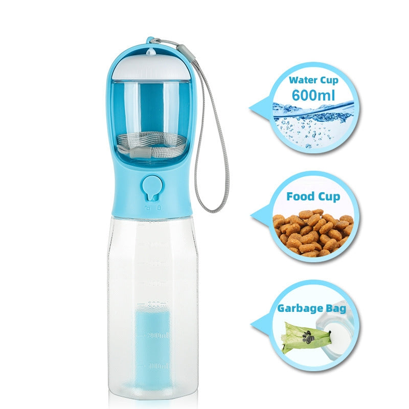 Portable 3-in-1 Dog & Cat Water Bottle – Food Container + Poop Bag Dispenser